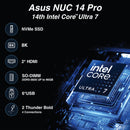 ASUS NUC 14 Pro: NUC14RVHU7 AI Mini PC with with Intel's new Ultra 7-155H Processor 16C/22T/24MB Cache bursts up 4.8GHz